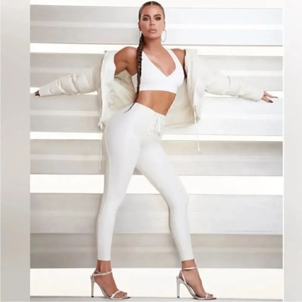 NWT Good American BOMBSHELL LIQUID LACE UP LEGGING in Ivory Size 6/3XL